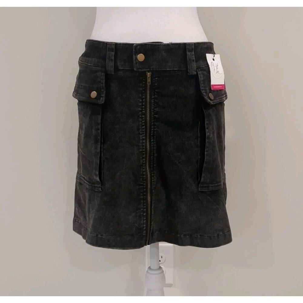 Oli & Hali Mineral Washed Black Corduroy Cargo Skirt Grunge Women's M Stretch